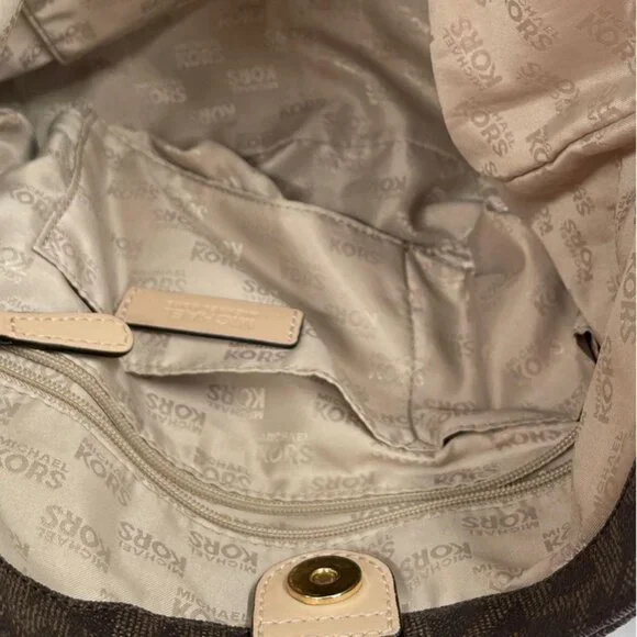 EUC Michael Kors Lilly Brown Signature Monogram Chain Tote Bag - Picture 10 of 11